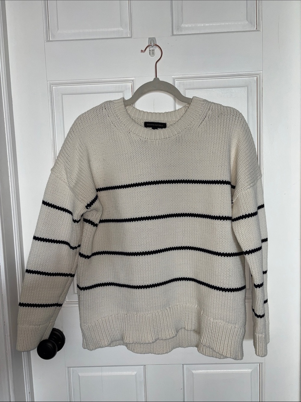 Banana Republic Cream Crewneck Sweater with Black Stripes
